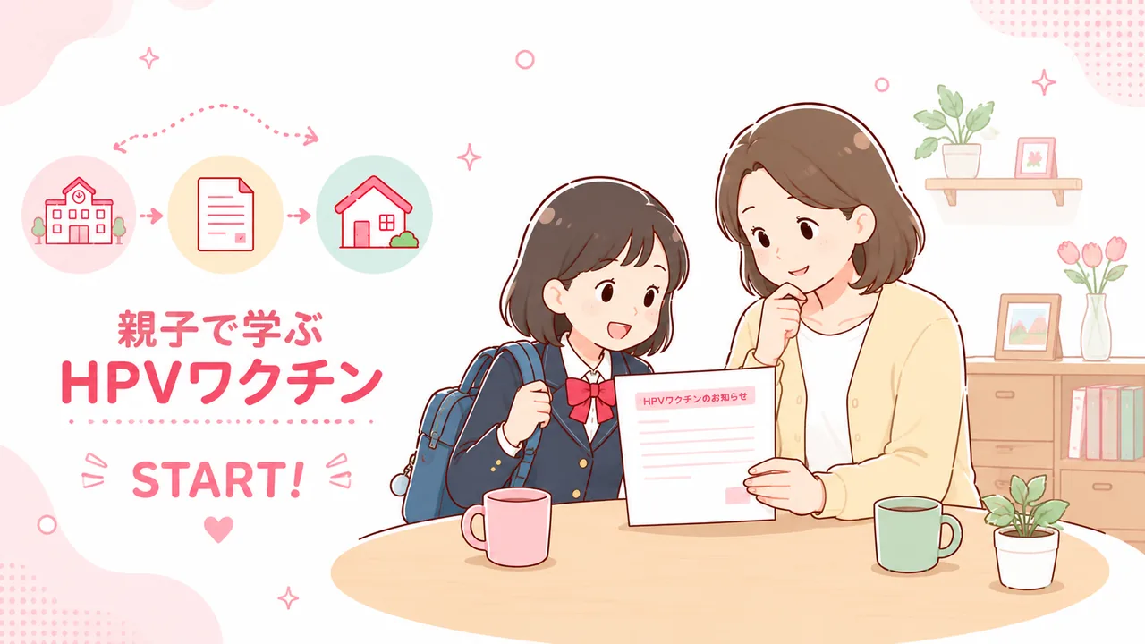 学校から届いたHPVワクチンのお知らせを親子で読む漫画